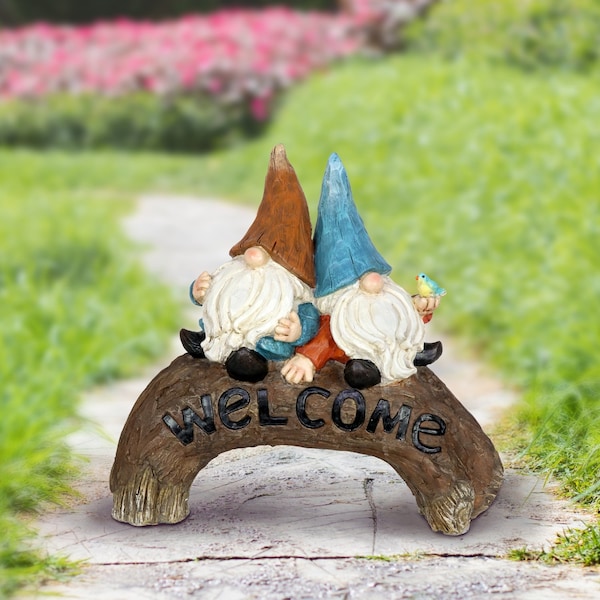 Resin Multi-color 11 In. Welcome Gnome Garden Statue